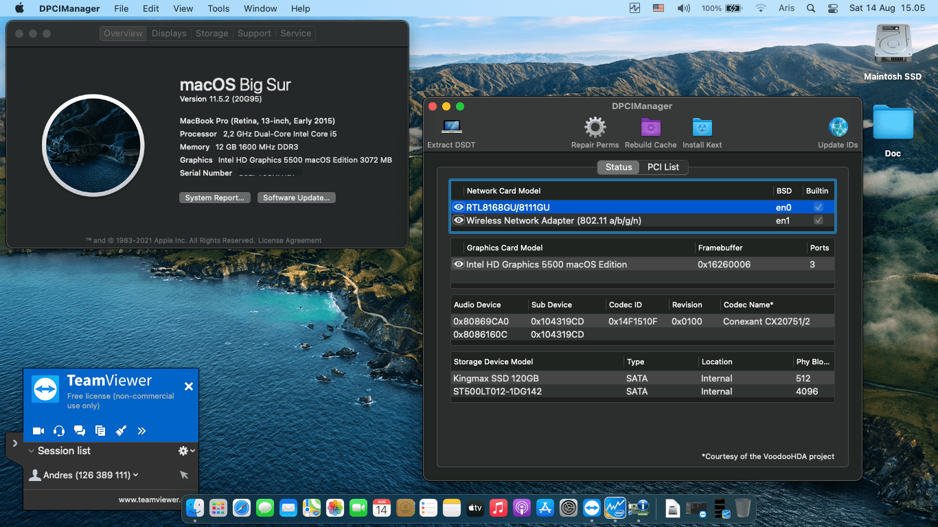 Success Hackintosh macOS Big Sur 11.5.2 Build 20G95 in Asus A455LD-WX162D